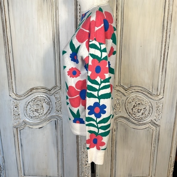 OntWelfth Double Knit Long Sleeve Turtleneck Daisy Flower Graphic Sweater Size M - Picture 8 of 13